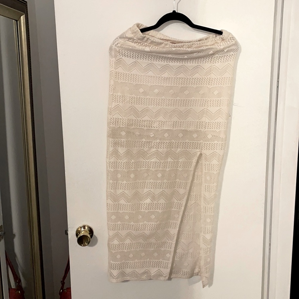 Long white slit lace skirt